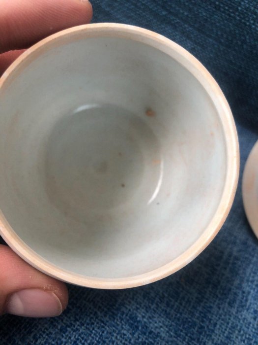 宋代湖田窑薄胎盖罐嚴選高8.5cm 口徑7cm 整體完整白釉光澤極薄胎質突顯