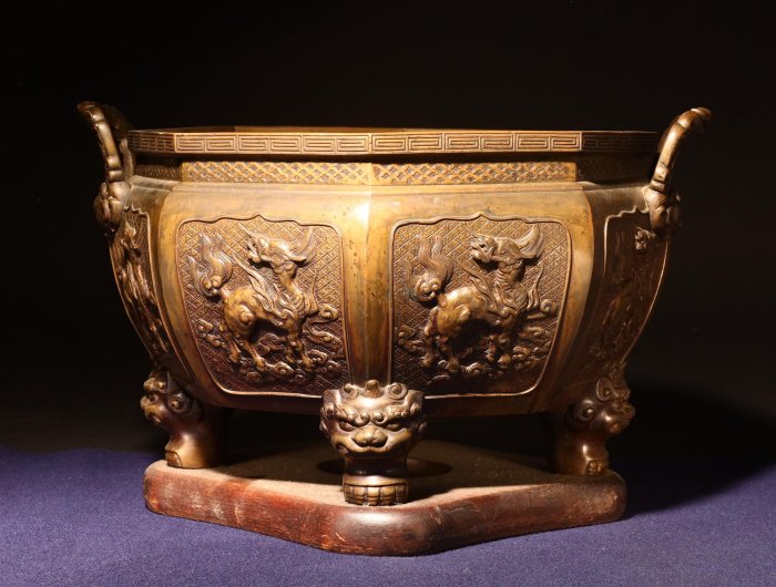 12/3結標古銅火麒麟巨大護摩爐ACK0980 -香道具火缽沉香香爐佛珠