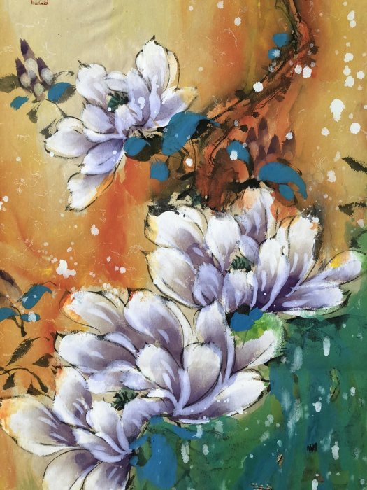 81【顏伯龍】花鳥，四條屏純手繪作品尺寸約136x34厘米未裝裱，帶水印
