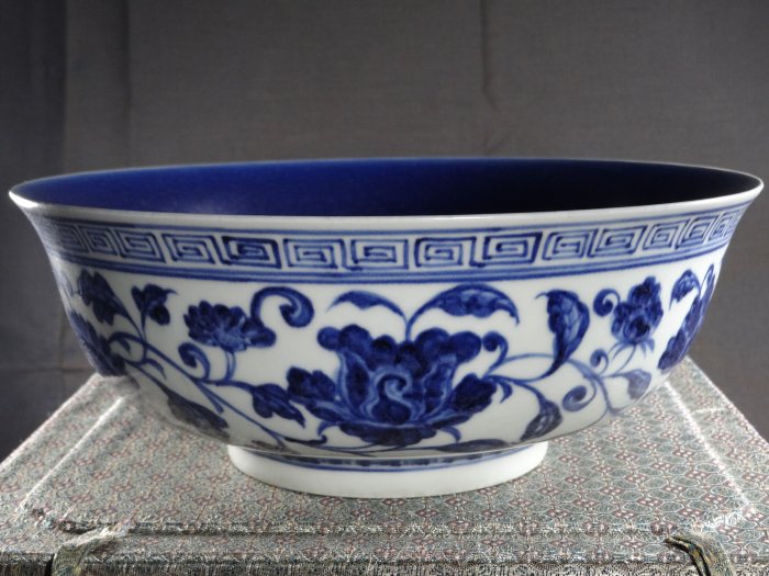 大明宣德年製青花樊花紋大碗盆| Yahoo拍賣