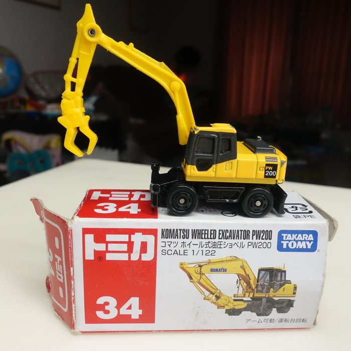 中古良品 多美小汽車Tomica No.34小松Komatsu製作所挖土機PW200 絕版