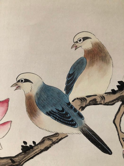 PA35【王雪濤】花鳥，四尺扇面精裱純手繪中堂畫，裝裱尺寸：232*89cm