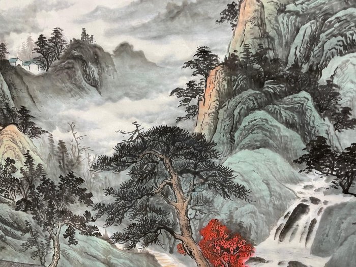 嚴選2025年省美協會員譚兆峰老師力作，180x70公分水墨紙本，山水畫風
