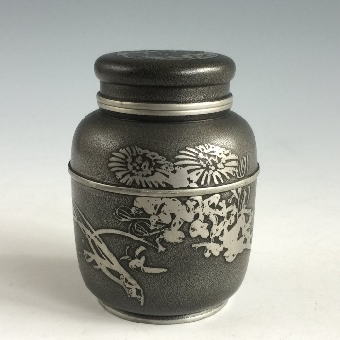 松果坊】日本煎茶道具『永信堂』造梅蘭竹菊松老錫罐錫茶入錫茶葉