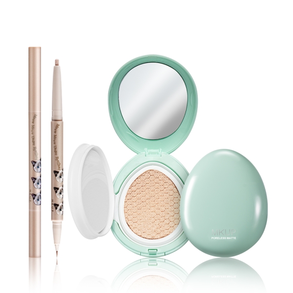 MKUP 美咖 水汪汪大眼雙頭臥蠶筆+零毛孔柔霧控油氣墊粉餅SPF25 PA++