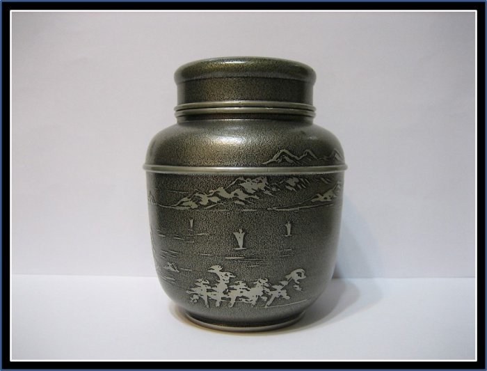 特大 間村自造 在款 錫 茶壷 茶入 約16.7cm 特大 間