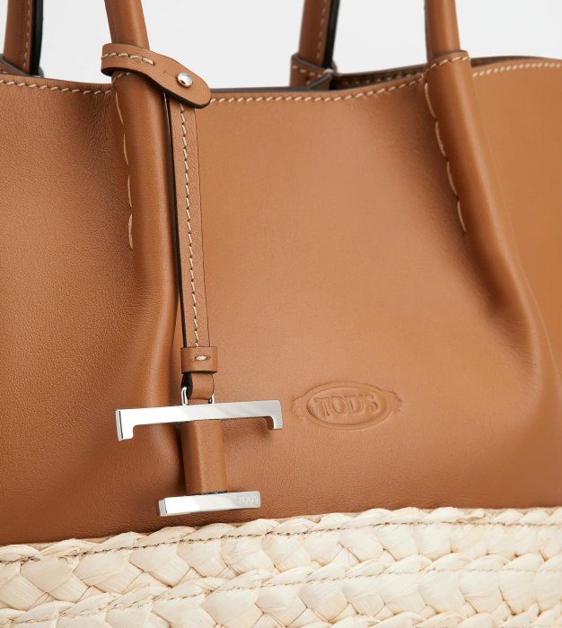 【Tod's】專櫃經典Timeless系列 納帕小牛皮草編皮革購物包