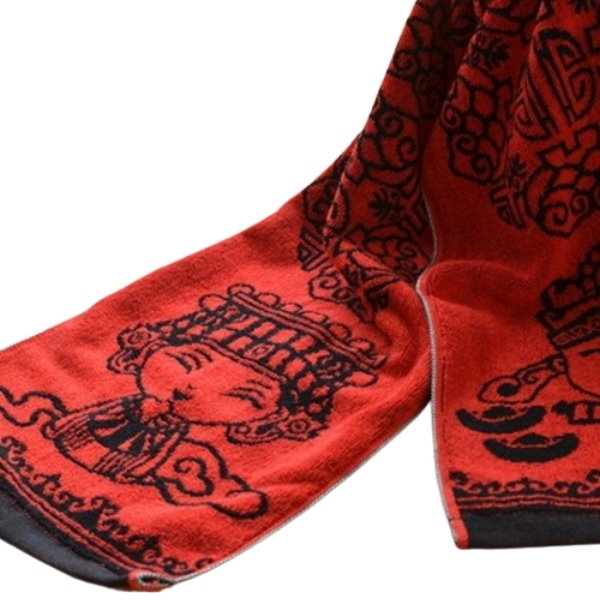 神明系列紅黑款-媽祖&財神 提花窄版運動毛巾/運動巾(單條)【台灣興隆毛巾製】