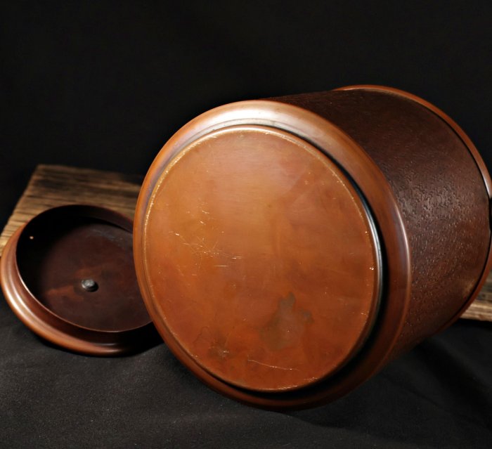 桑園の】日本高級金工島倉堂銅壺542g 鎚起銅器鎚目筒形提樑壺水柱湯沸T