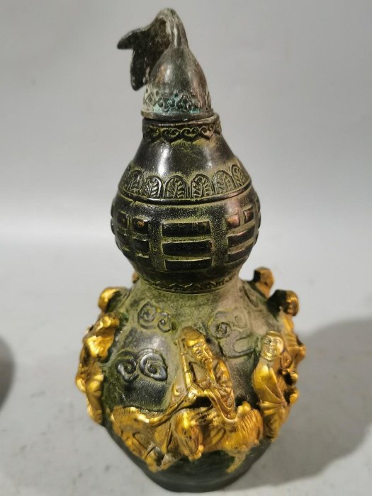 紫風做舊八仙葫蘆擺件銅八仙過海鎏金葫蘆桌面客廳工藝品擺件可開蓋