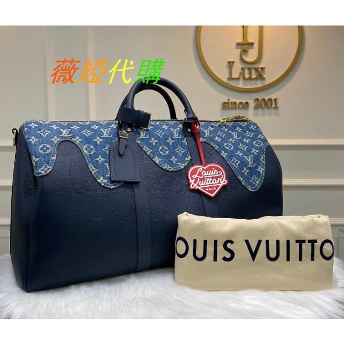 二手LV 男士手提包 路易威登Nigo聯名牛仔拼接商務休閑旅行包 M45975 99新