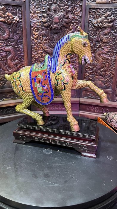 銅製・景泰藍・琺瑯彩・奔馬・置物・賞物・古董品・中国古玩・時代物