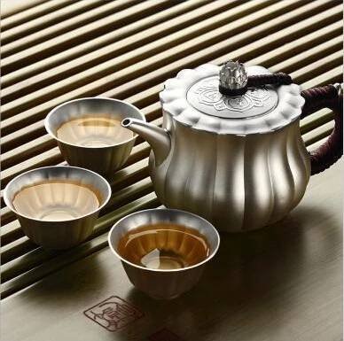 高級純銀茶禪一味蓮花茶壺加三個茶杯No.113】純銀足銀壺999 燒水壺茶具