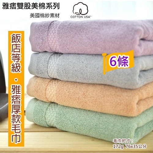美國棉．雅痞雙股厚款毛巾(6條毛巾組) 多色選擇 【台灣興隆毛巾專賣】飯店等級厚度