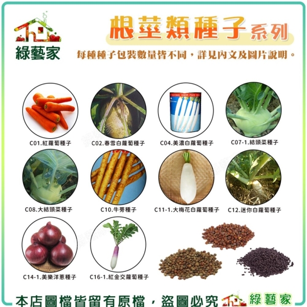 【綠藝家】根莖類種子系列(各包裝數量詳見內文及圖片)蘿蔔種子 紅蘿蔔 白蘿蔔 結頭菜 牛蒡 豆薯
