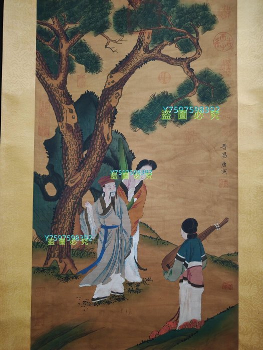 編號ZX38 三尺中堂手繪唐寅人物材質：絹本一物一圖實物攝！ 【唐韻坊