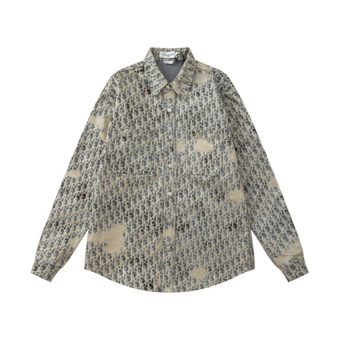 新品DIOR 迪奧 23燙金牛仔襯衫外套漸變灰色調牛仔外套反光金屬感原單高端款促銷