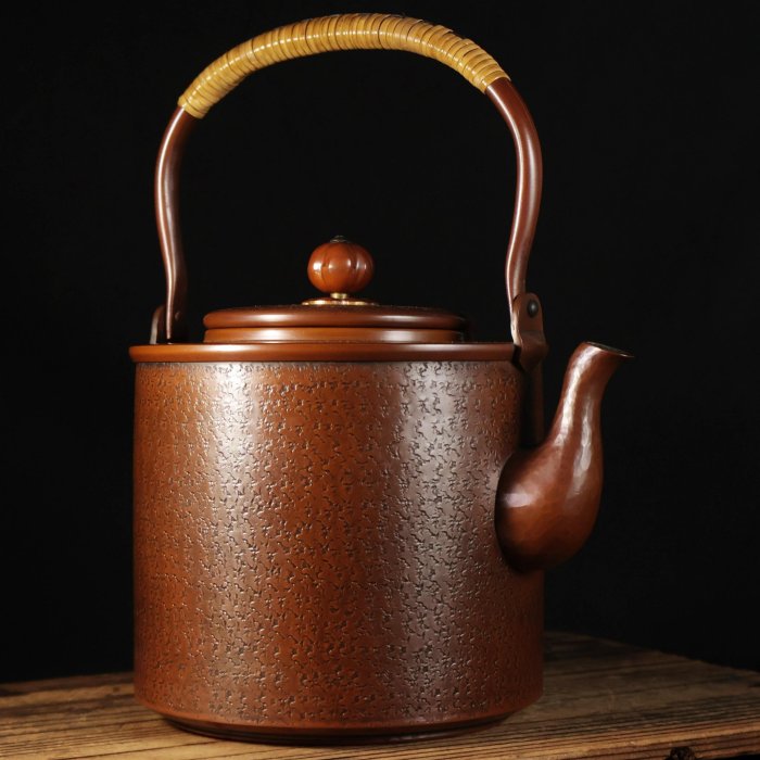 桑園の】日本高級金工島倉堂銅壺542g 鎚起銅器鎚目筒形提樑壺水柱湯沸T