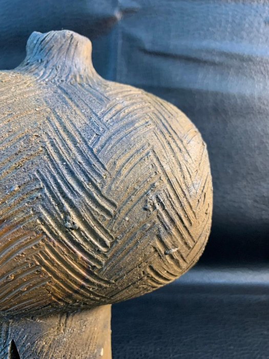 古玩輕鬆拍】老日本岡山古備前燒陶藝家作高原邦彦落款備前多口壺/藝術