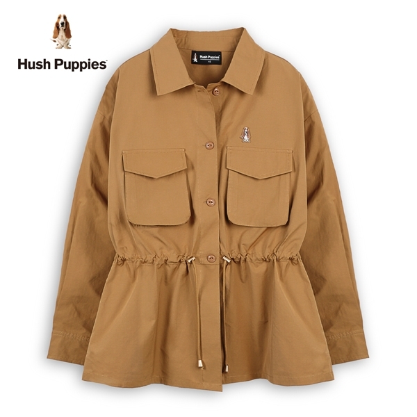 Hush Puppies 襯衫 女裝素色休閒腰抽繩刺繡小狗襯衫