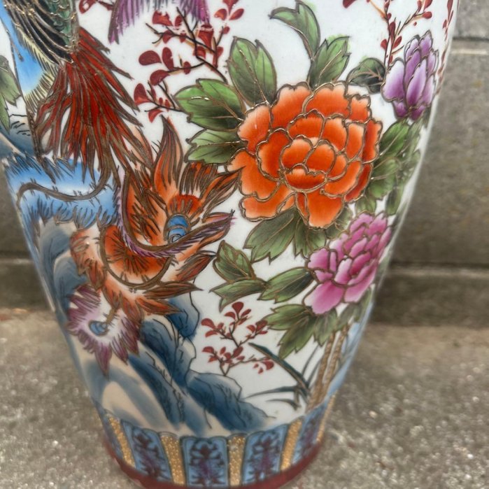 大型 花瓶 鳳凰 牡丹 金彩 陶器製 インテリア 豪華絢爛 金彩 花瓶 鳳凰