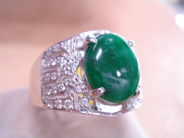 天寶當鋪流當品@@@白K金A貨翡翠@@鑽石戒@@附知名鑑定書
