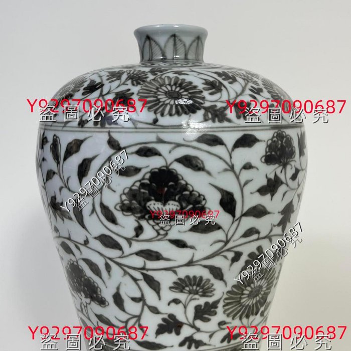 明洪武釉里紅纏枝花卉紋梅瓶34×22厘米舊藏古董古玩【財神到】-2588