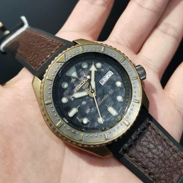 銅製水盤:鬼面地紋 金台鐘錶】SEIKO精工5號盾牌機械錶類似青銅款遊艇款(皮面膠帶
