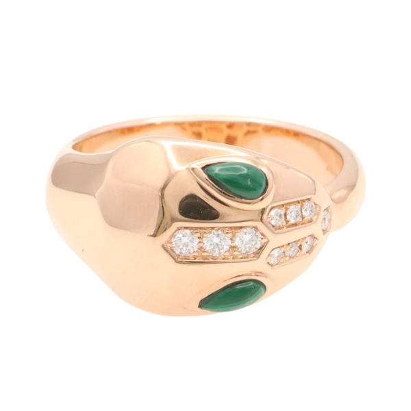 BVLGARI 寶格麗 18K玫瑰金 孔雀石 鑽石 Serpenti Seduttori 戒指 【二手名牌BRAND OFF】