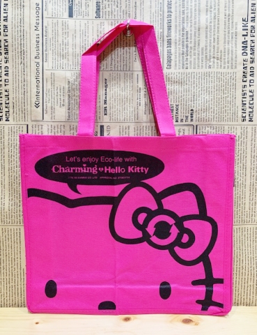 【震撼精品百貨】凱蒂貓 Hello Kitty~日本SANRIO三麗鷗KITTY布面購物提袋-大頭桃*18119
