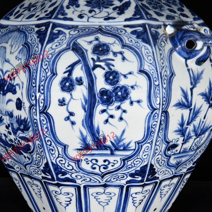 可議價元青花松竹梅鴛鴦戲水紋獸耳罐，38×31 cm，20007840 | Yahoo拍賣