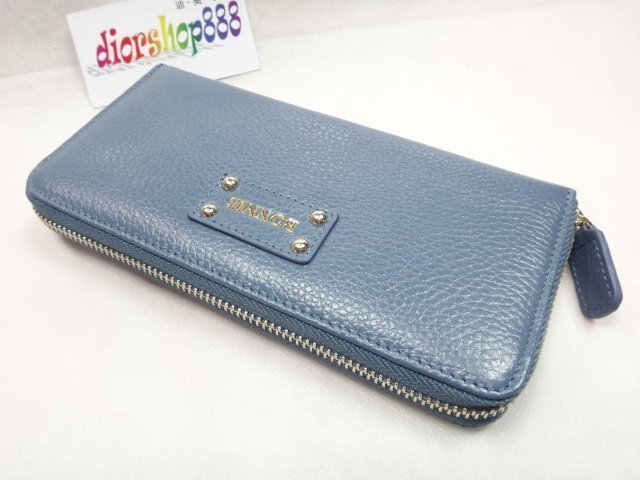 ＊迪奧小店＊BONNIE~點點金~真牛皮拉鍊長夾／牛皮錢包／超多夾層大容量／藍=勁爆特價