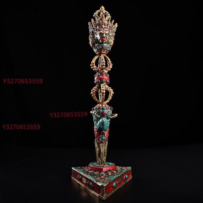 西藏寺院收集 手工打造 銅製 降魔杵 法器 古仏具 鎮宅辟邪 稀少珍品 西藏密宗法器純銅手工鎏金五股鉞刀金剛杵降魔杵法器－ 松果購物