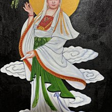 手繪水彩油畫244，陳逸飛觀音像，尺寸70x100 cm左右藏品老貨收藏【二手