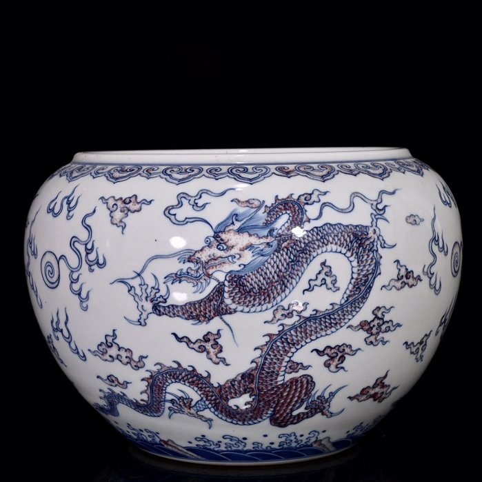 清康熙青花釉里紅龍紋筆洗。 規格17*24。 8aa18590青瓷、白瓷、青白瓷