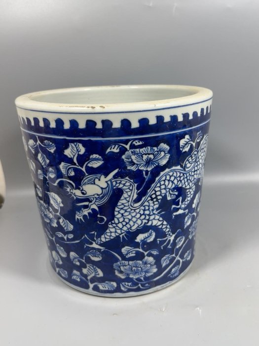 晚清時期青花瓷筆筒嚴選Antique 80年代收藏老物件文房古董筆筒白瓷清代