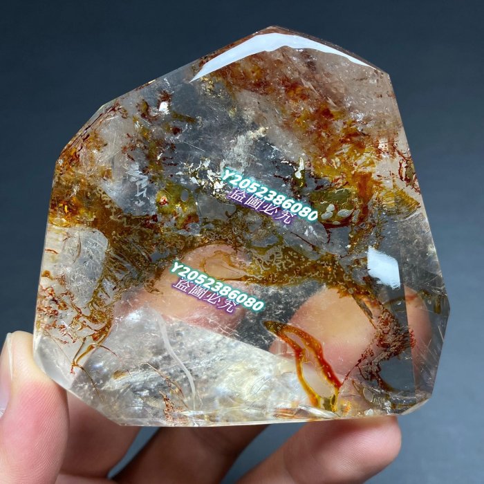 82*36*72毫米293克天然白水晶符文膠花水晶隨行擺。編號814#天然水晶