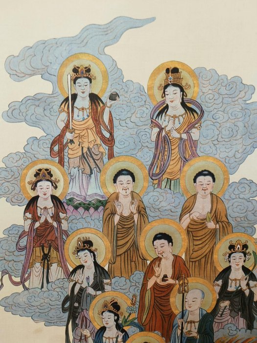 嚴選十三佛日本回流佛畫書法掛軸，老印絹本綾裱木軸，國風藝術縱173cm