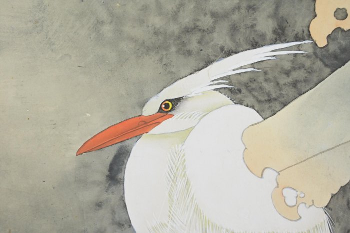 秋風細雨  花鳥圖 藏舊尋寶屋】老日本畫家落款「秋花鳥山水」水墨畫/彩色/畫軸