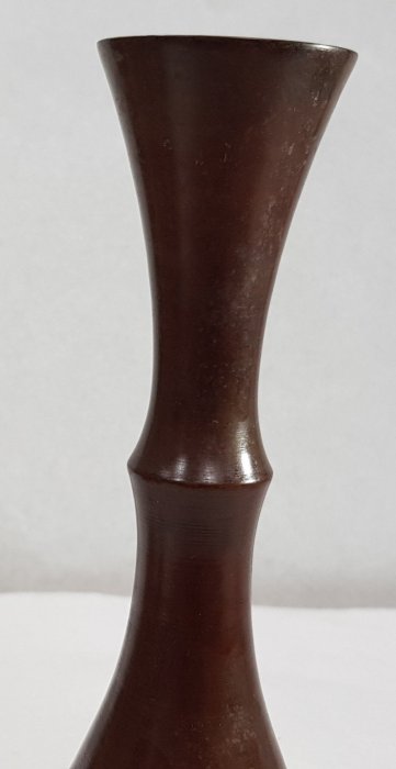 日本古漾】92301 日本名家中島保美造鋳銅鶴首花瓶徑口寬約4cm 高約22.5