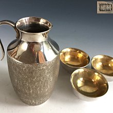 純銀　盃　銀器 松果坊】日本金工造純銀酒器一組有純銀刻印杯內鍍金日本銀器酒器