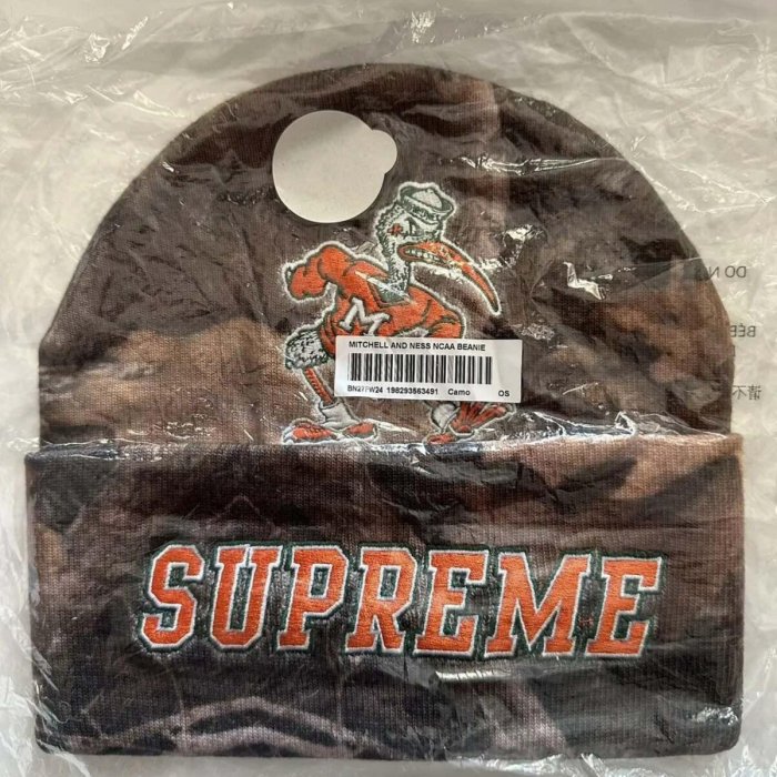 嚴選Supreme Mitchell Ness NCAA Beanie，秋季迷彩字母印花均碼針織帽