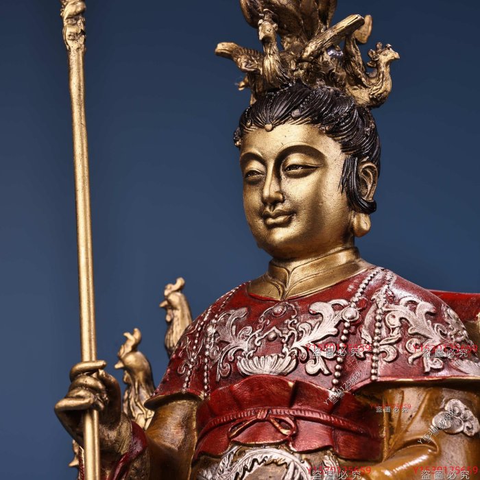 純銅全銅高浮雕鏨刻工藝彩繪描金地母一尊工藝精湛器形款式精美重克高31