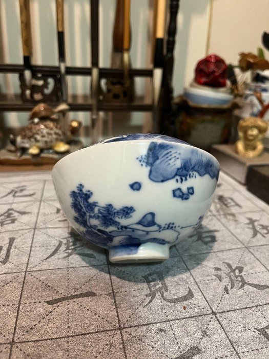 初代三浦竹泉手繪青花蓋碗，平安時代典藏大開門茶道具，口徑11cm高7.6