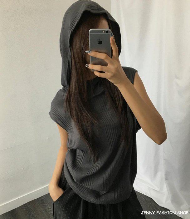 ∴☆ 【Jenny Shop】☆*∴ 韓國連線 正韓～坑條紋理休閒連帽背心 - 五色預購【3216662013】