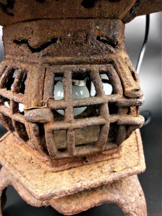 日本古民具/六角古鐵燈籠/掛燈籠/吊燈籠，生鐵(明治期) ≡≡ 溯源古