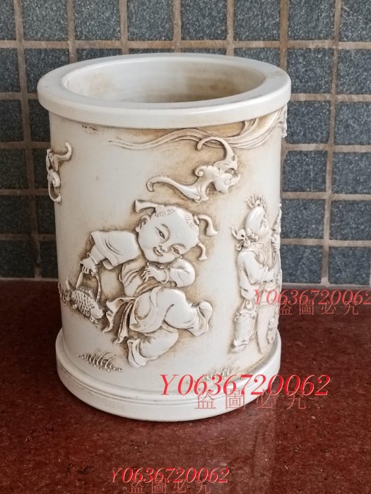 晚清瓷雕名家王炳榮作品，德化窯白釉雕瓷人物筆筒，雕老瓷器瓷器舊藏