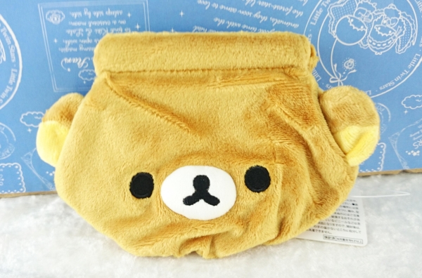 【震撼精品百貨】Rilakkuma San-X 拉拉熊懶懶熊~San-X 縮口束口袋-絨毛大頭#60044
