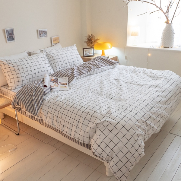 格子兒 D1雙人床包3件組 四季磨毛布 北歐風 臺灣製造 棉床本舖