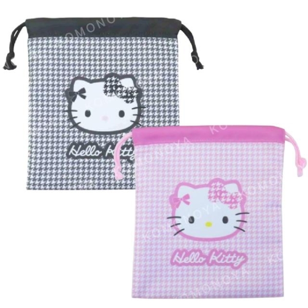 小禮堂 Sanrio 三麗鷗 Hello Kitty 尼龍束口袋 (千鳥格)